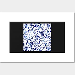 Blue Floral Pattern Posters and Art